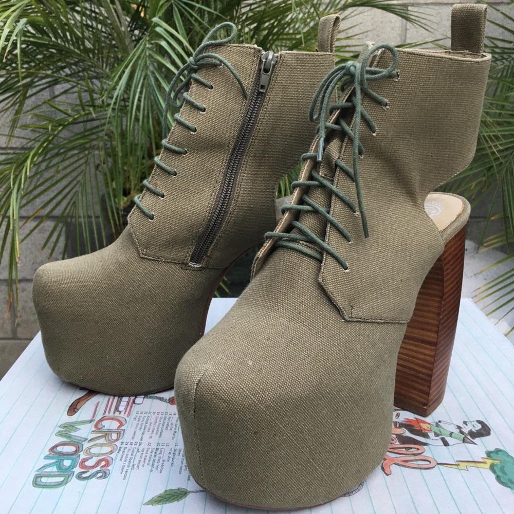 Jeffrey Campbell Alana Platform Boot Olive Canvas